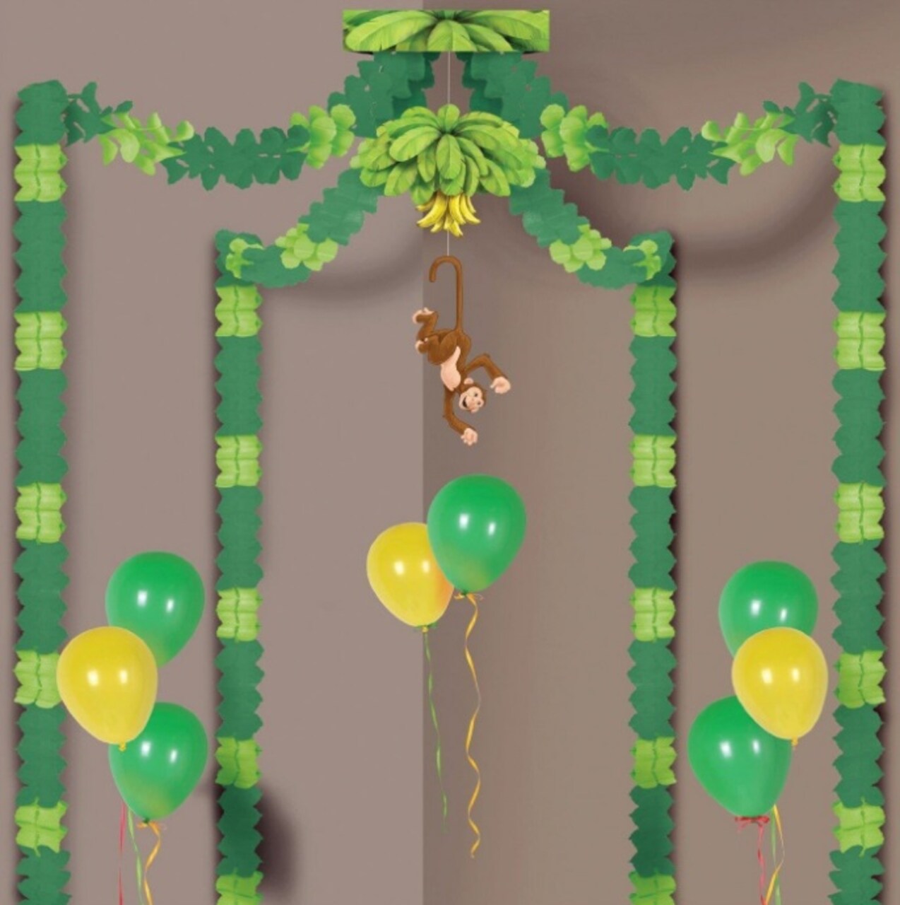 Beistle Pack of 6 Green and Brown Jungle Monkey Party Canopy Decorating Kit 20' x 20'